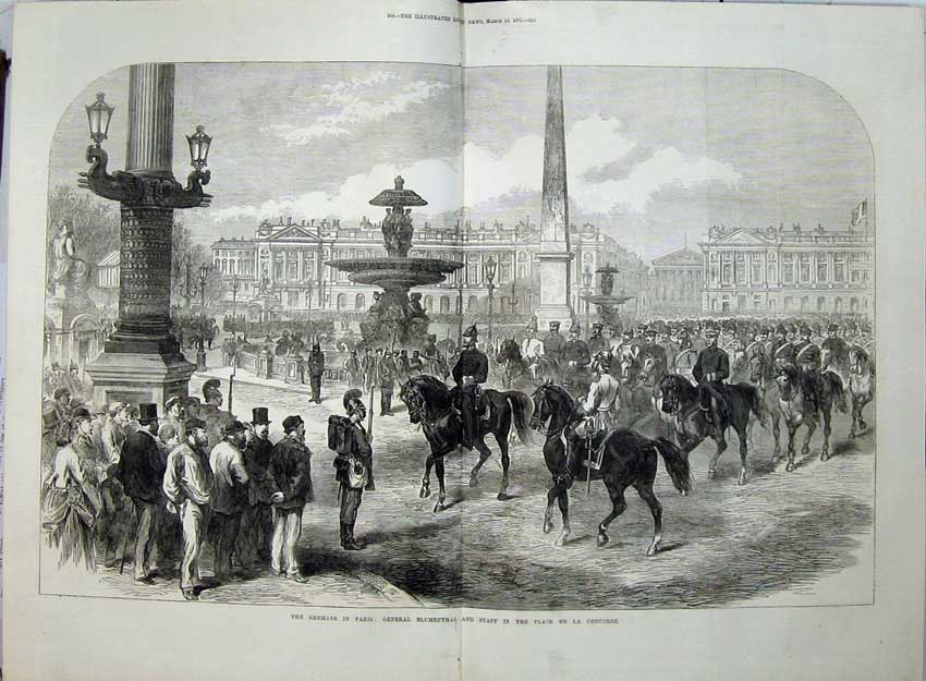 Old Antique Print 1871 German Army Paris General Blumenthal Concorde War 19th