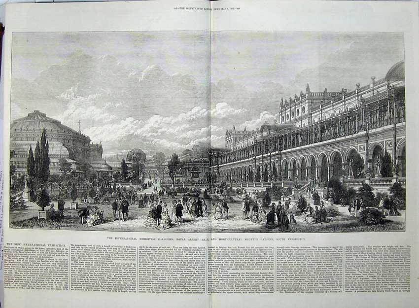 Old Antique Print Royal Albert Hall Horticultural Garden Kensington 1871 19th
