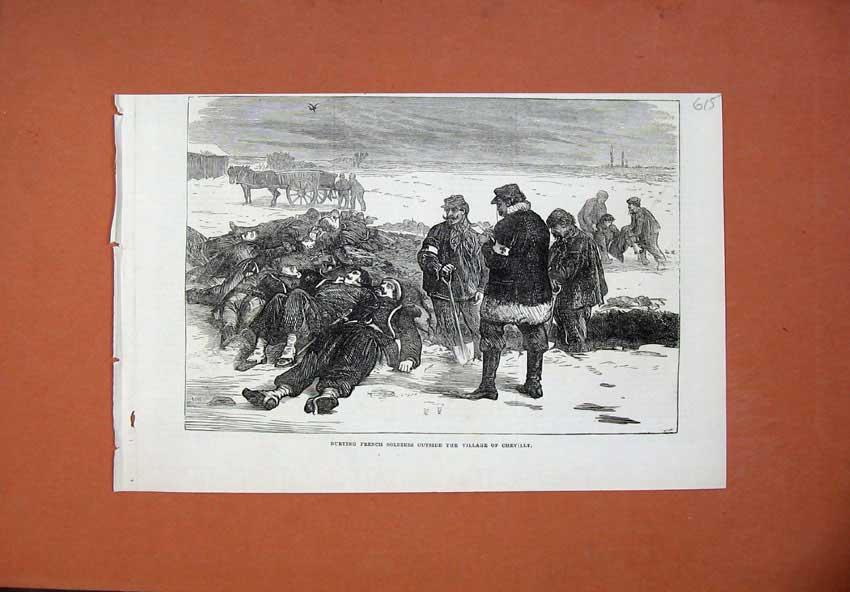 Original Old Antique Print 1871 Burying French Siers Chevilly France War Dead