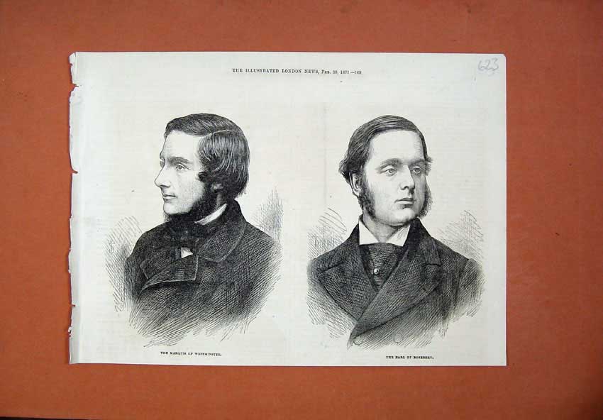 Original Old Antique Print 1871 Marquis Westminster Earl Rosebery Portrait Men