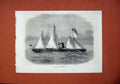 Original Old Antique Print 1871 Steam Sailing Ship Europe Sea People Victorian