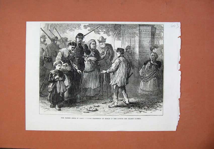 Old Antique Print 1871 French Seige Paris Avenue Des Champs Elysees War 19th
