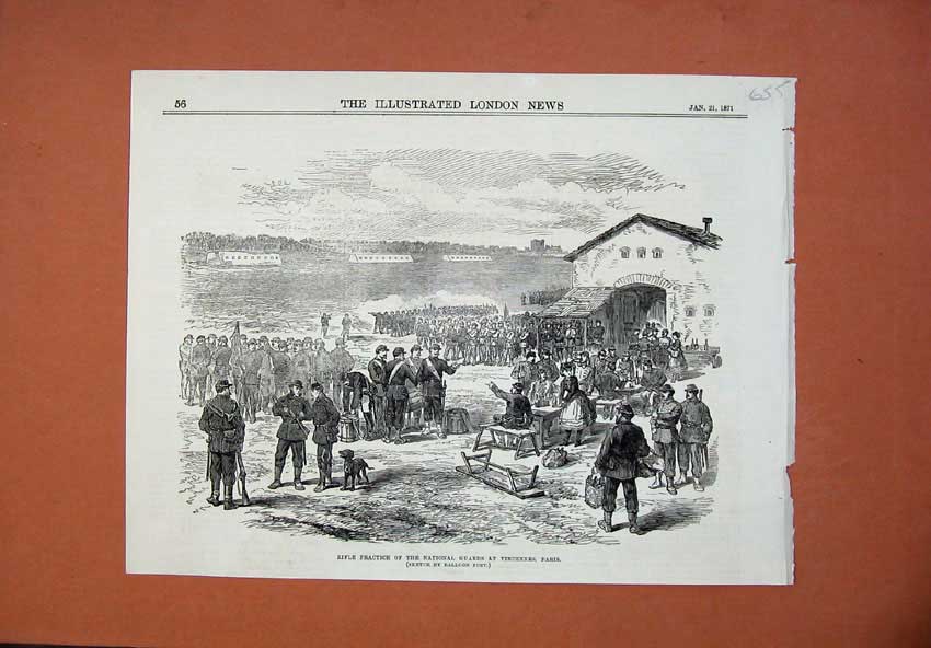 Old Antique Print 1871 Rifle Practice National Guards Vicennes Paris War 19th