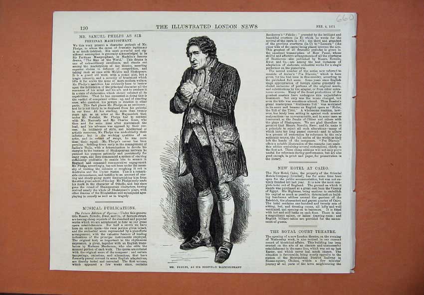 Original Old Antique Print 1871 Theatre Mr Phelps Sir Pertinax Macsycophant Man