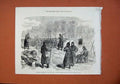 Old Antique Print 1871 Prussian Barricade Rueil Road War French Peasants 19th