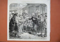 Original Old Antique Print Scene Wounded French Sier 1871 War Women Children