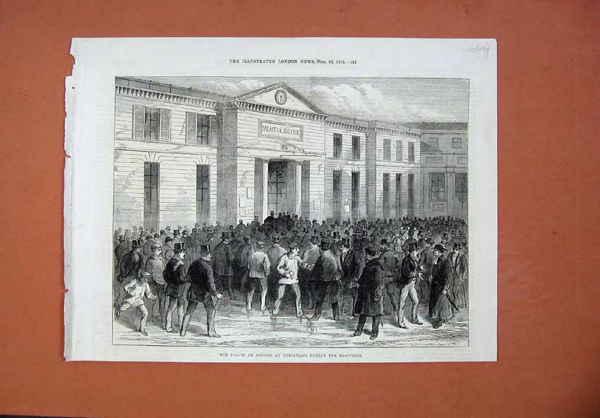 Original Old Antique Print 1871 Palais De Justice Versailles French Building