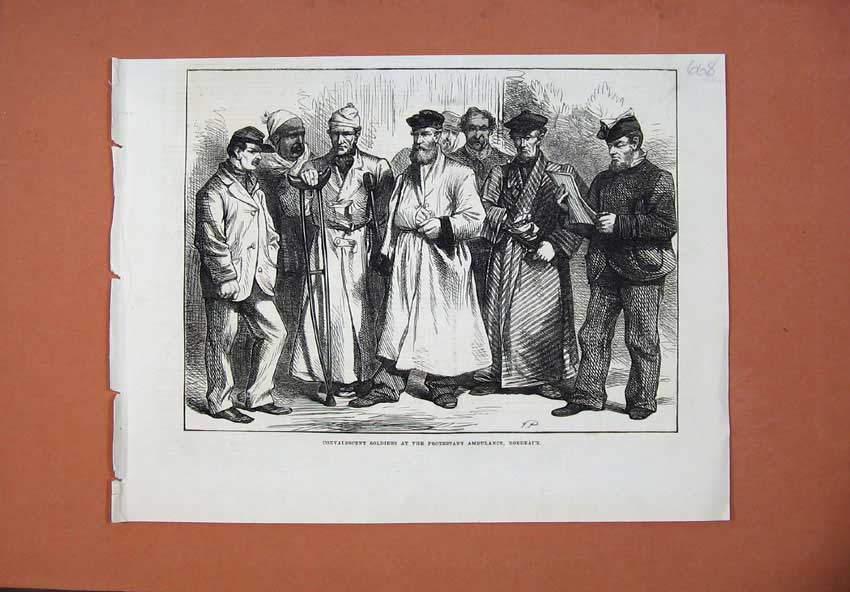 Original Old Antique Print 1871 Convalescent Siers Protestant Ambulance France