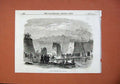 Original Old Antique Print 1871 Break Railway Pontoise River Men Working Boats