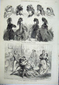 Original Old Antique Print 1871 Paris Fashion Head-Dress Mantles Globe Theatre
