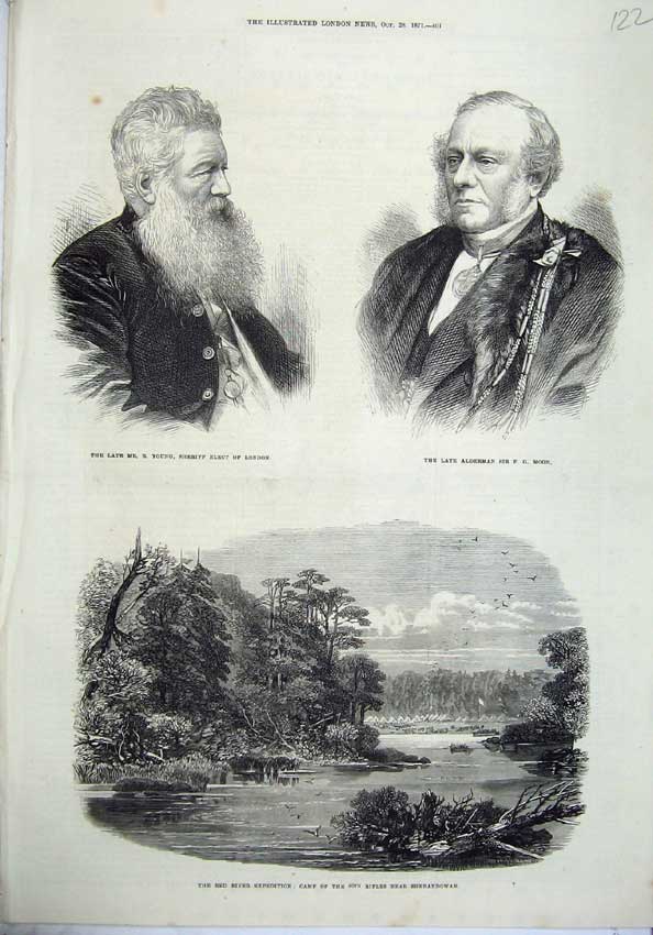 Old Antique Print 1871 Red River Camp Shebandowan Young Sheriff Alderman 19th