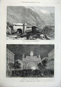 Original Old Antique Print 1871 Mont Cenis Tunnel Bardonneche Piedmont Fine Art