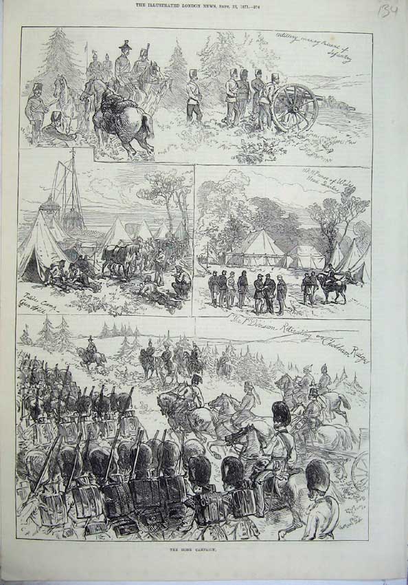 Original Old Antique Print 1871 Home Campaign War Artillery Prince Wales Horses