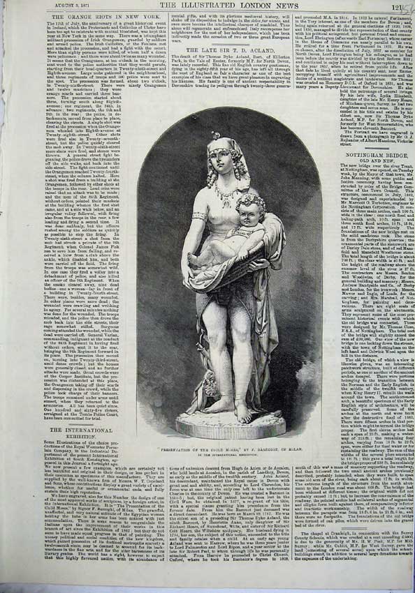 Old Antique Print 1871 Statue Presentation Child Moses Barzeghi Milan Art 19th