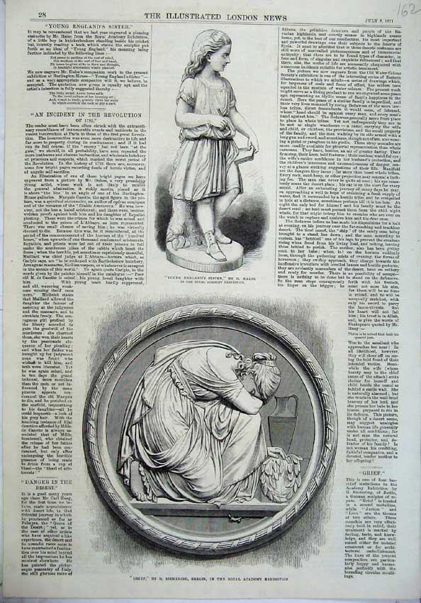 Old Antique Print 1871 Statue Young England'S Sister Grief Plate Berlin 19th