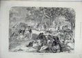 Old Antique Print 1871 Christmas Day Australia Families Picnic Park Lake 19th