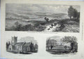 Original Old Antique Print 1871 Sandringham Church Railway Woferton Newton Deer