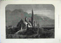 Original Old Antique Print Fine Art 1871 Moated Grange Mansion House Lake 19th