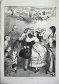 Original Old Antique Print 1871 Christmas Family Welcome Man Children Fine Art