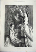 Old Antique Print 1871 Fine Art Ancestral Portrait Painting Flowers Girls 19th