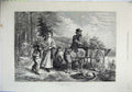 Old Antique Print 1871 Family Country Donkey Cart Picking Flowers Squire 19th