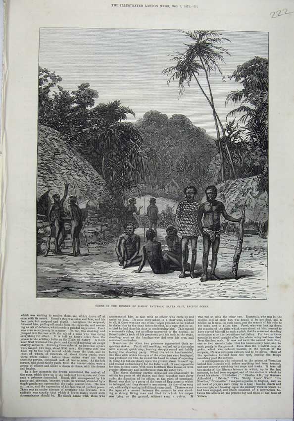 Old Antique Print 1871 Scene Murder Bishop Patterson Santa Cruz Natives 19th