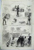Original Old Antique Print 1871 Hawking Hendon Birds Men Sport Exhibition 19th