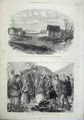 Original Old Antique Print 1871 Chicago Wolf'S Point River Branches Refugees