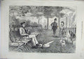 Old Antique Print 1871 October Man Sitting Park Policeman Woman Baby Dog 19th