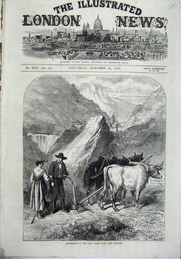 Old Antique Print 1871 Mont Cenis Railway Agriculture Dora Valley Train 19th
