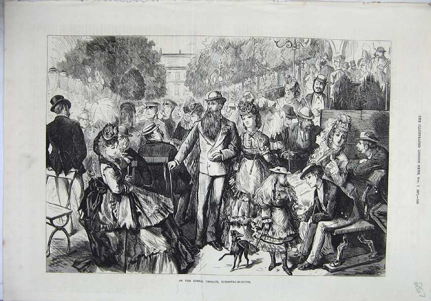 Original Old Antique Print Families Kursal Terrace Hombourg-Es-Monts 1871 19th