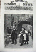 Original Old Antique Print 1871 Fine Art Children Street Asking Man Time 19th