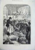 Original Old Antique Print 1871 Fish Auction Sale Columbia Market Stainland