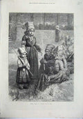 Original Old Antique Print 1871 Breton Women Pardon Children Costumes Skill
