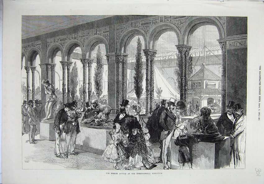 Original Old Antique Print 1871 French Annexe International Exhibition Paris