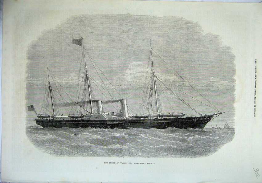 Original Old Antique Print 1871 Prince Wales Steam Yacht Ship Osborne Victorian