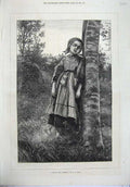 Original Old Antique Print 1871 Beautiful Breton Girl Costume Country Scene