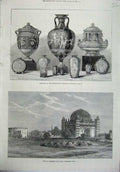 Original Old Antique Print Tomb Mahammes Ali Chah India 1871 Porcelain Minton