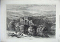 Old Antique Print 1871 Fine Art View Melrose Abbey Scotland Cows Mountain 19th