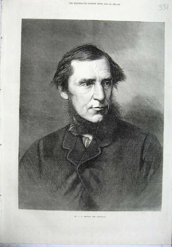 Original Old Antique Print 1871 Portrait Me Froude Historian Man 19th