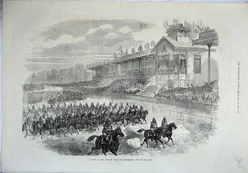 Old Antique Print 1871 Review French Army Longchamps Bois Boulogne France 19th