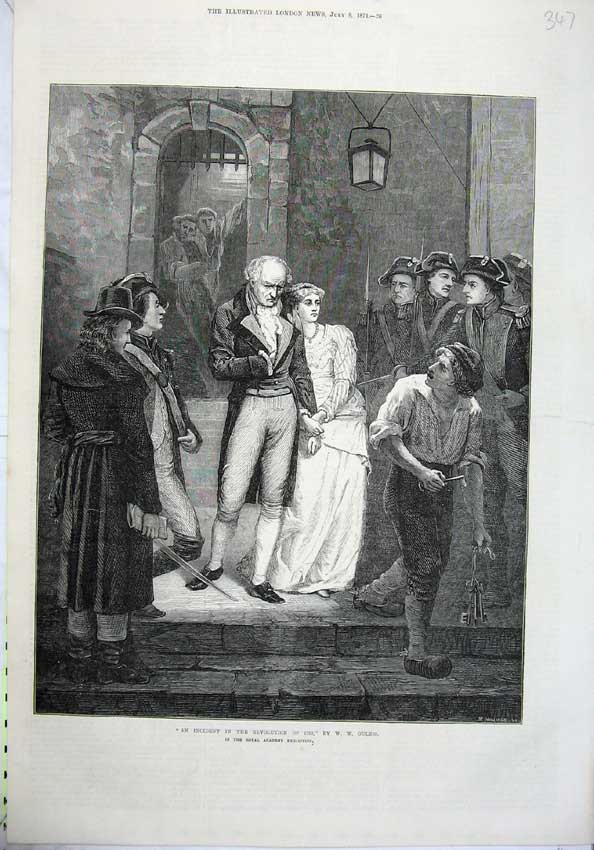 Original Old Antique Print 1871 War Army Siers Man Woman Door Castle Fine Art