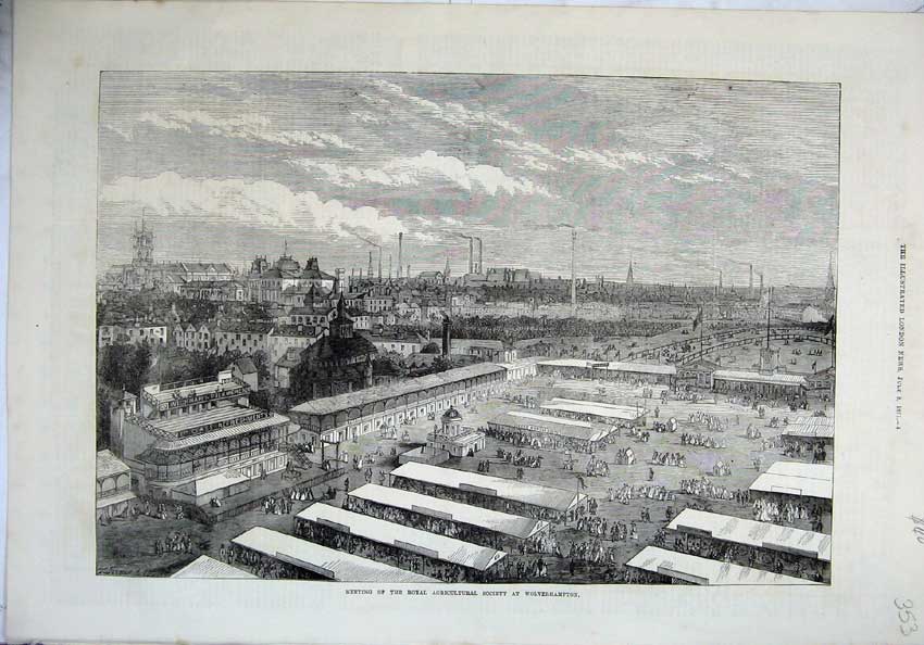 Original Old Antique Print 1871 View Royal Agricultural Society Wolverhampton