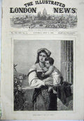 Original Old Antique Print 1871 Fine Art Italian Mother Child Baby Sauchon 19th