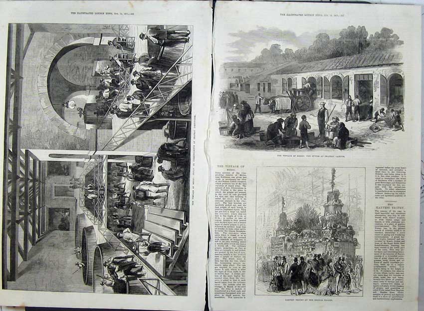 Original Old Antique Print 1871 Wine Medoc Chateau Lefitte Crystal Palace 19th