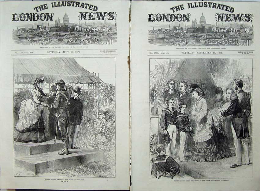 Original Old Antique Print 1871 Princess Louise Wimbledon Clyde Training-Ship