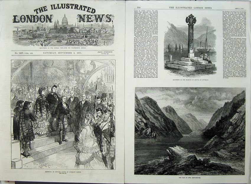 Old Antique Print 1871 Fine Art Awe Argyleshire Inverary Castle Louise 19th