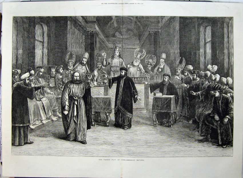Original Old Antique Print 1871 Passion Play Ober-Ammergau Bavaria Fine Art