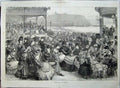 Antique Old Print 1871 Scarborough Beach Families Sea Music Band Fine Art 19th