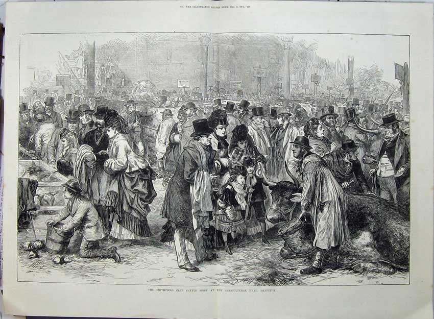 Antique Old Print 1871 Smithfield Club Cattle Show Agricultural Islington 19th
